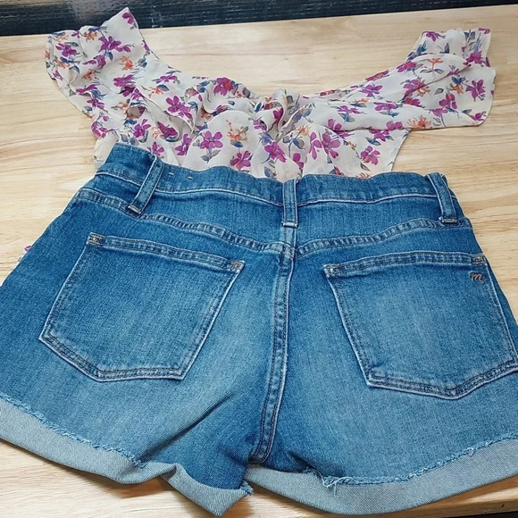 Madewell Nwot classic denim cut off cuffed shorts size 24 medium wash - Picture 11 of 11